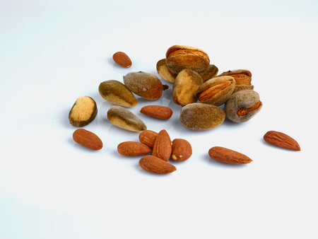 Close-up of Ripening Almonds isolated on white backgroundの写真素材