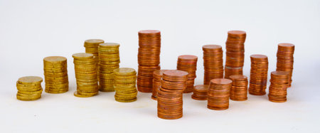 Euro coins. Euro money. Euro currency. Stacked Coinsの写真素材