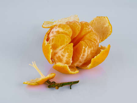 Fresh ripe mandarin on white backgroundの写真素材