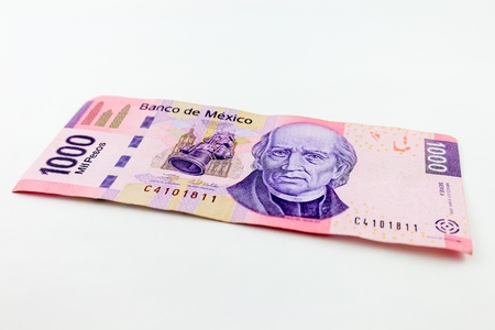 A stock photo of a new one thousand Mexican peso bill.の写真素材