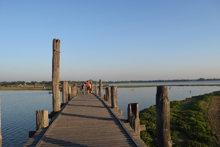 U Bein Bridge in Amarapura, Mandalay, Myanmarの写真素材