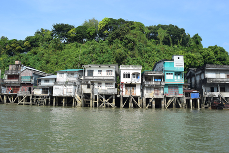 River houses in Ranong, Thailandの写真素材