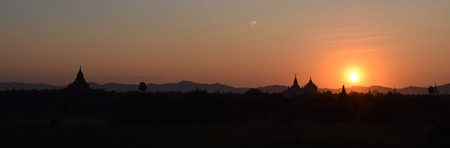 Ancient Bagan temples at sunset, Mandalay, Myanmarの写真素材