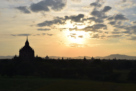 Ancient Bagan temples at sunset, Mandalay, Myanmarの写真素材