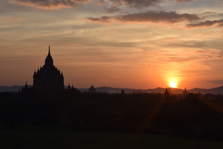 Ancient Bagan temples at sunset, Mandalay, Myanmarの写真素材