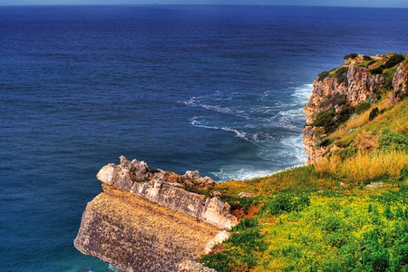 Cliff of Nazaret in the Atlantic Ocean, Portugalの写真素材