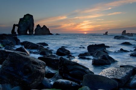 Getting dark in Gaztelugatxe's San Juan Bizkaia(Spain)の写真素材