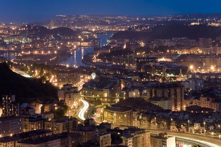 Getting dark in the ria of Bilbao, Bizkaia (Spain)の写真素材