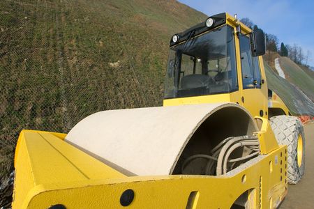 Steamroller in Road of Gipuzkoa (Spain)