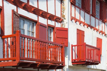 Ainhoa´s houses, Pirenees atlantiques (France)の写真素材