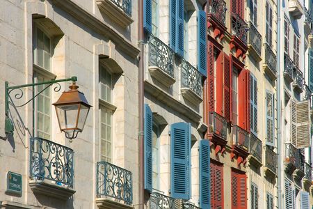 Shutters in Street Bayonne, Pirenees atlantiques (France)の写真素材