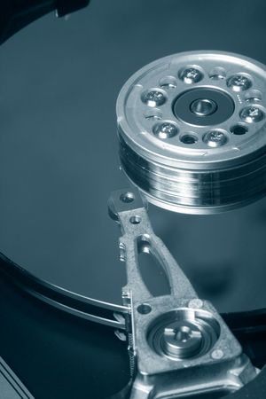 Detail of hard disk in black and white