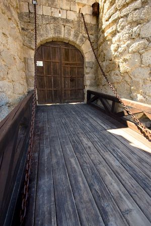 Drawbridge of the castle of Ampudia, Palencia (Spain)の写真素材