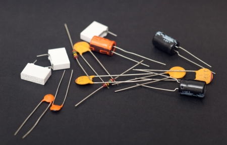 Electronic components in black background