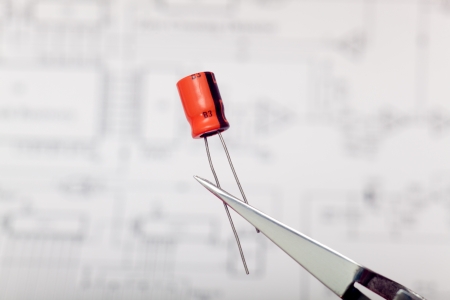 Detail of capacitor and electronic schemeの写真素材