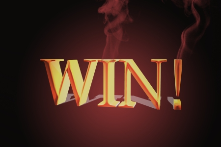 Word win isolated on black の写真素材