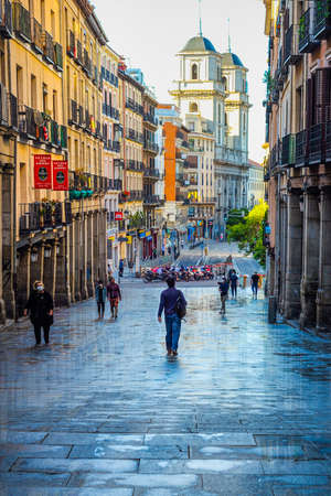 Madrid, Spain - 20 May 2020: View of Toledo Street in city centre of Madrid during quarantine by covid-19. Royal collegiate church of San Isidro on background.のeditorial素材