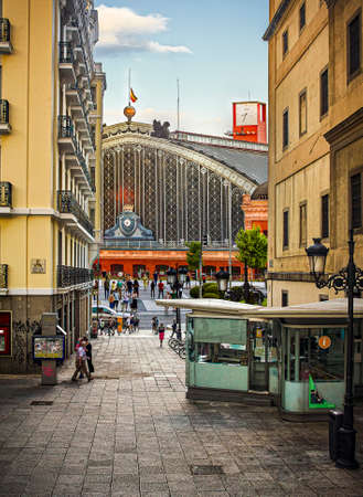 Madrid, Spain - June 4, 2020: Atocha train station. Seen between the streets, people wear face masks around the Covid-19のeditorial素材