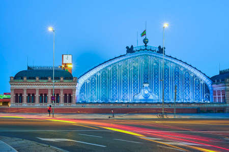 Madrid, Spain - June 4, 2020: Atocha train station. During the Covid-19 pandemic the station was deserted. Night photography.のeditorial素材