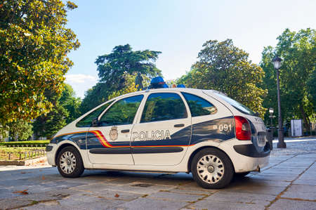 Madrid, Spain - June 6, 2020: Spanish police car on a spring afternoon parked outside the Prado Museum in Madrid.のeditorial素材