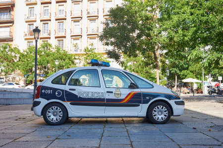 Madrid, Spain - June 6, 2020: Spanish police car on a spring afternoon parked outside the Prado Museum in Madrid.のeditorial素材