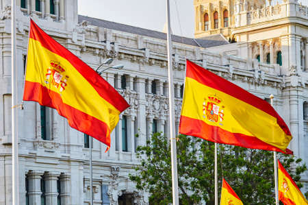 Madrid, Spain - May 25, 2020: In Spain the flags fly at half-mast as a sign of mourning for those killed by Covid-19のeditorial素材