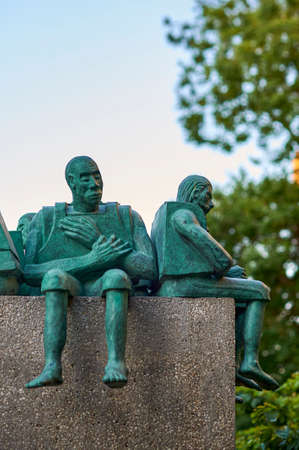 Madrid, Spain - June 9, 2020: Statue of refugees in Madrid as a sign of protection and care for all people who want to come to Spain.のeditorial素材