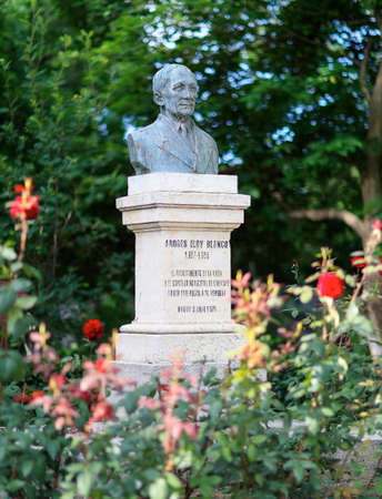 Madrid, Spain - June 16, 2020: Statue in memory of the poet from Venezuela Andres Eloy Blanco in the Retiro park in Madrid, Spain.のeditorial素材
