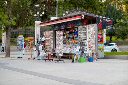 Madrid, Spain - June 15, 2020: Press and souvenir kiosk in the Plaza de Cibeles in Madrid.のeditorial素材
