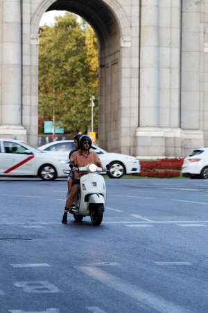 Madrid, Spain - August 8, 2020: Traffic in the city at sunset on a summer afternoonのeditorial素材