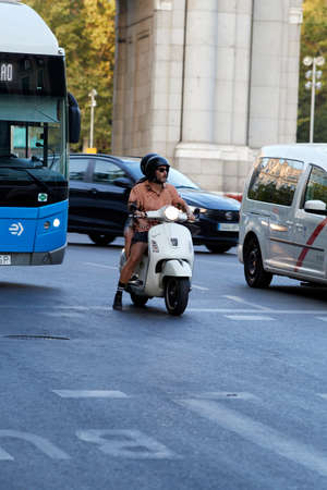 Madrid, Spain - August 8, 2020: Traffic in the city at sunset on a summer afternoonのeditorial素材