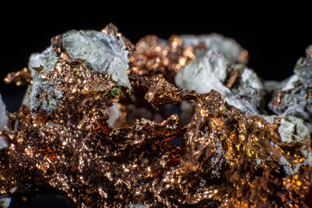 Close up of native copper integrated in a gray rockの写真素材