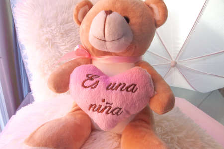 teddy bear with a pink heartの写真素材