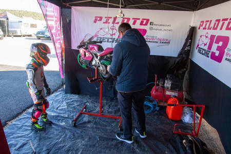 CAMPILLOS, MÃLAGA, SPAIN; 03 20 2021: First race for the POLINI mini-bike championshipのeditorial素材