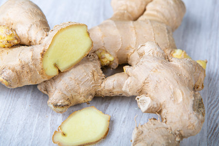 Good food for health and diet ginger on wood