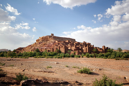 Fortified town of adobe, Kasbah de Ait Benhaddou, Ouarzazate.の写真素材