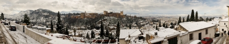 Panorama of snow Granada with Alhambraのeditorial素材