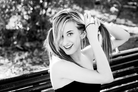 Beautiful and fashion girl with pigtailsの写真素材