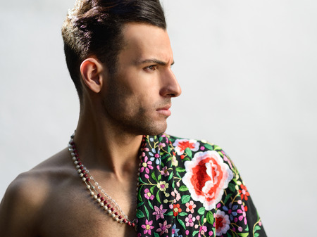 Portrait of attractive man, model of fashion, wearing spanish clothesの写真素材
