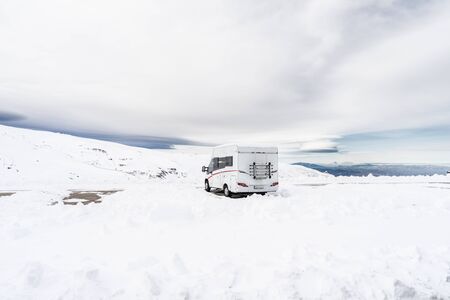 Motorhome at ski resort of Sierra Nevadaの写真素材