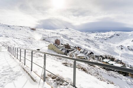 Ski resort of Sierra Nevada in winter, full of snow.