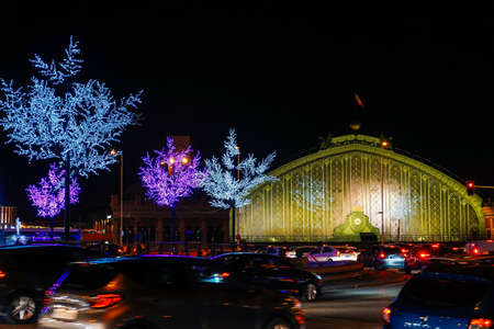 MADRID, SPAIN. DECEMBER, 26TH, 2019 Atocha Station illuminated for christmas.のeditorial素材