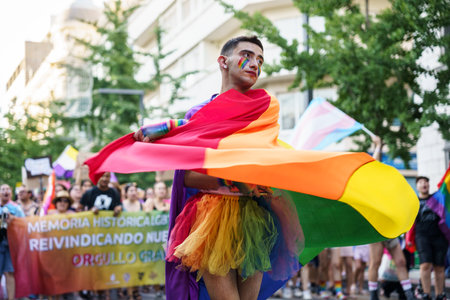 Granada, Spain. June 26, 2023. Many people claiming their rights at LGBTQ Pride demonstration