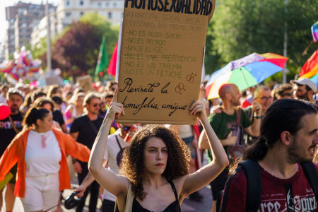Granada, Spain. June 26, 2023. Many people claiming their rights at LGBTQ Pride demonstration