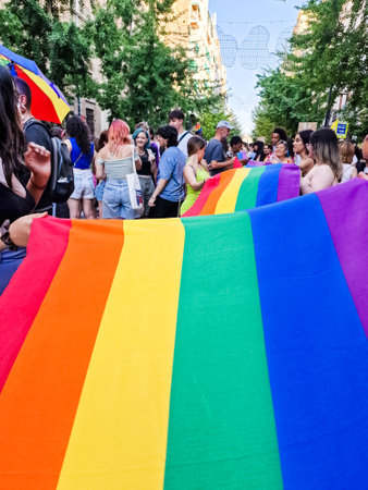 Granada, Spain. June 26, 2023. Many people claiming their rights at LGBTQ Pride demonstrationのeditorial素材