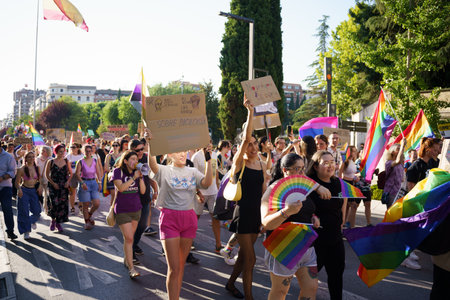 Granada, Spain. June 26, 2023. Many people claiming their rights at LGBTQ Pride demonstrationのeditorial素材