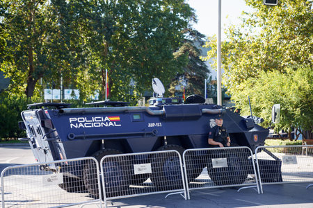 Granada, Andalusia, Spain. October 5th, 2023. Spanish National Police, guarding the security of the European Summit in Granada at the Palace of Congresses and Exhibitions.のeditorial素材