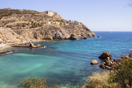 breathtaking turquoise sea views from the coastの写真素材
