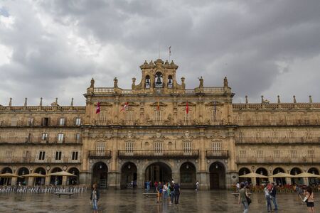 Salamanca Plaza Mayor in Spain along via de la Plata way to Santiago exterior image shot from public floorの写真素材