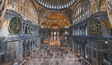 ISTANBUL - SEPTEMBER 4: Tourists in Hagia Sophia on September 4, 2012 in Istanbul, Turkey. Hagia...